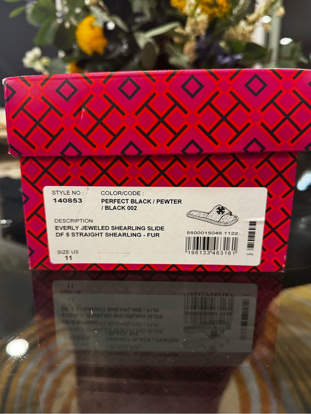 Tory Burch Perfect Black / Pewter Shearling Slide Box - Picture 4 of 4